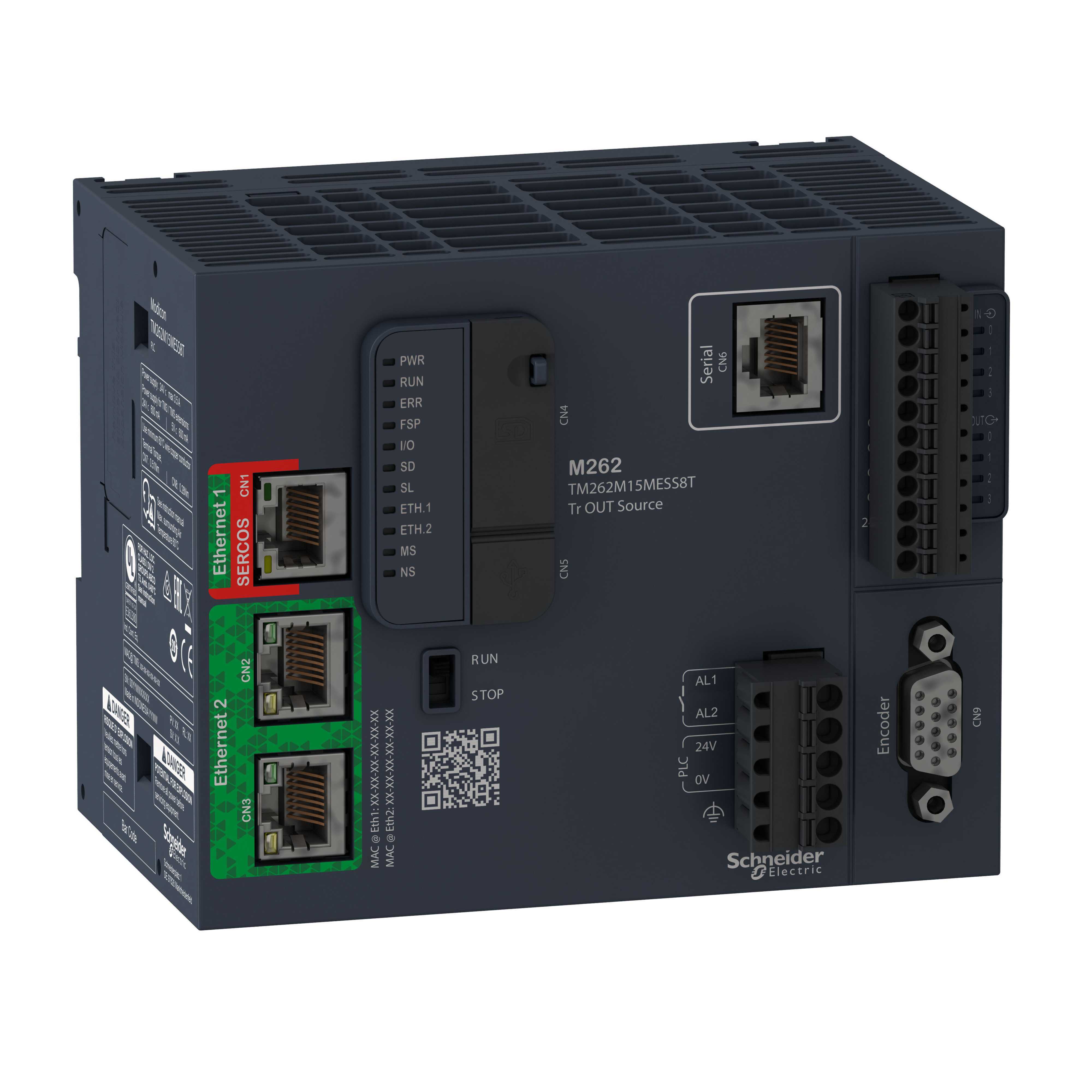 Schneider Electric - Modicon TM262 PLS, Motion, 5ns/instruksjon, 4 axes, Ethernet, Sercos 3, Modbus