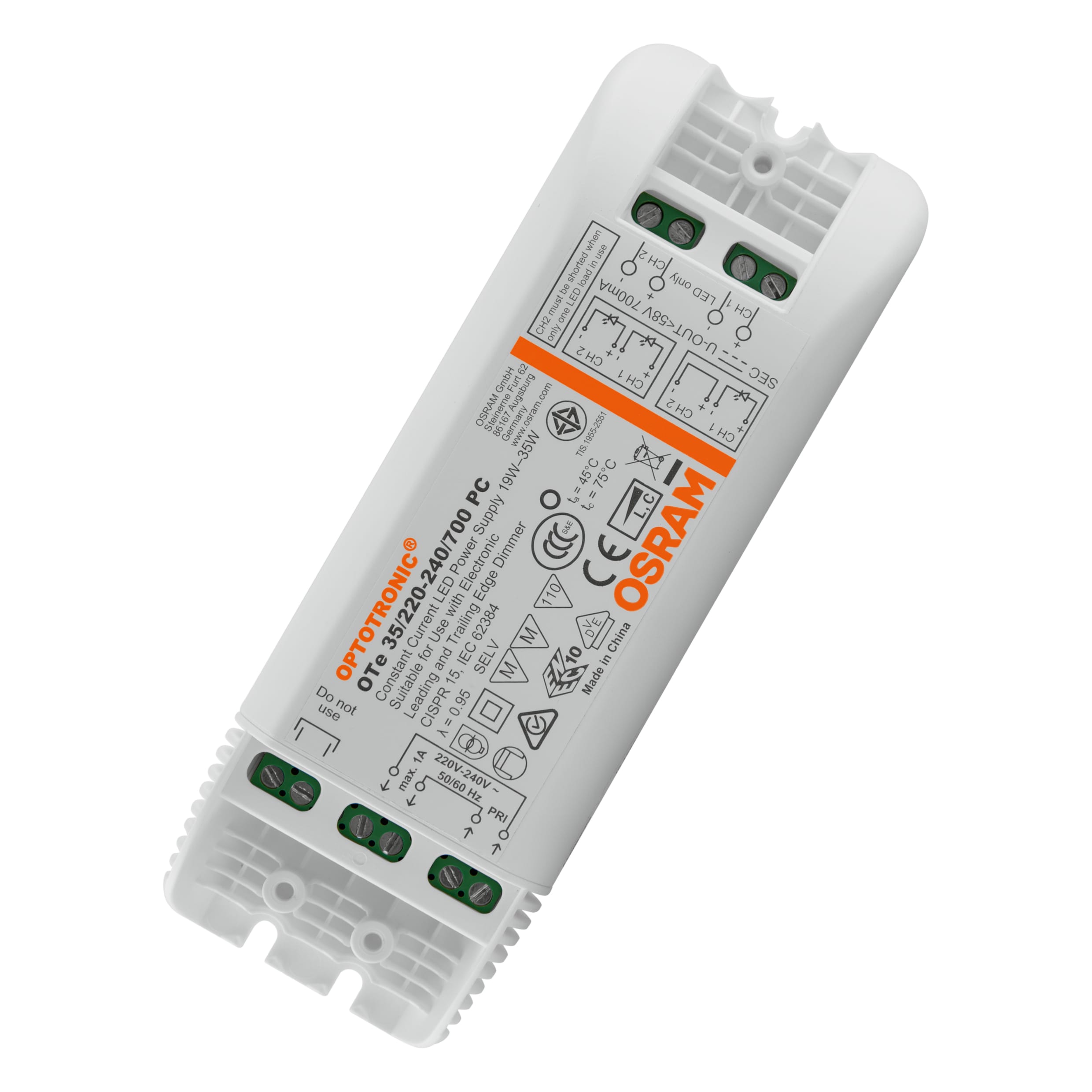 Osram - OTe 35/220-240/700 PC, mA LED-driver, dimbar med fasesnitt- og avsnitt dimmere
