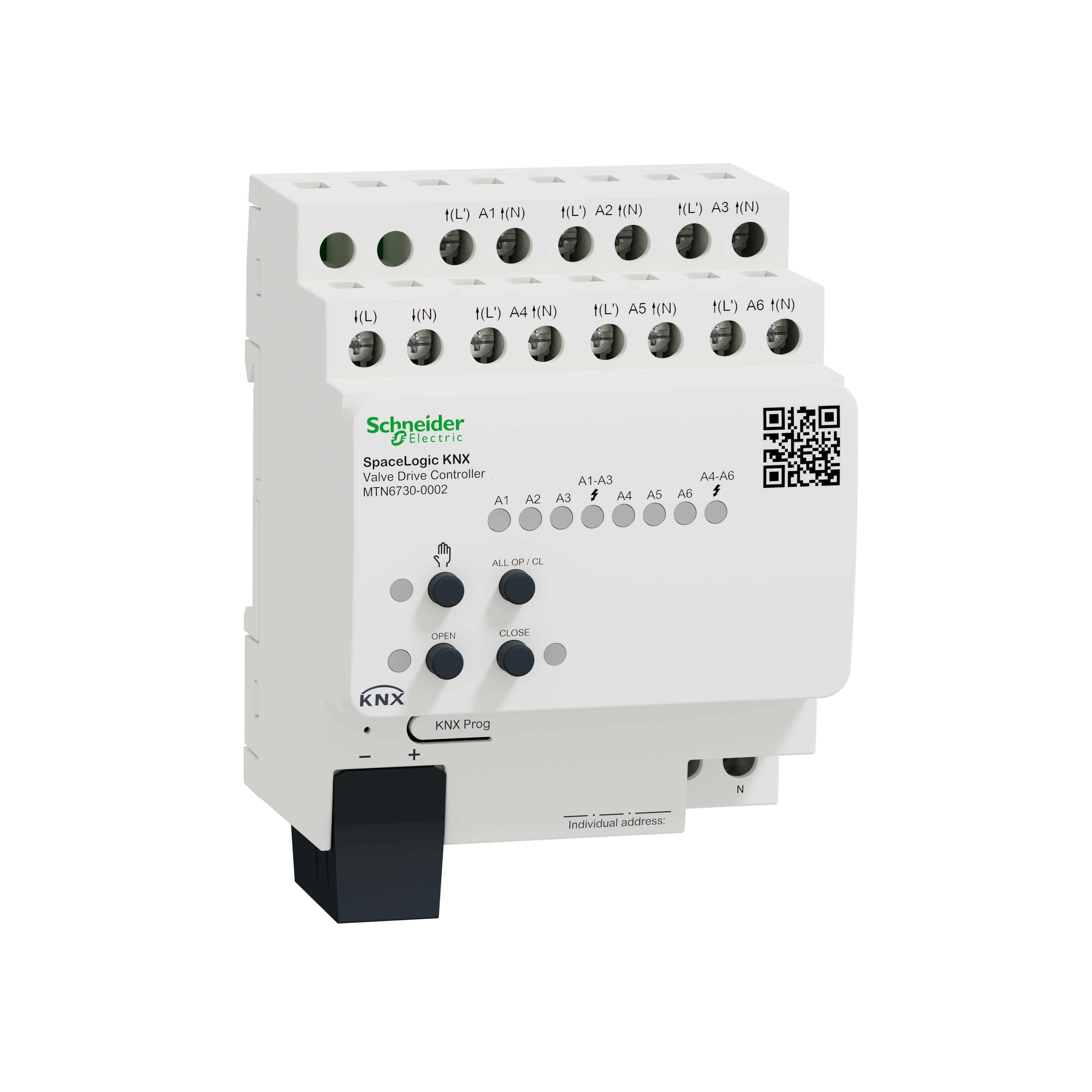 Schneider Electric - SpaceLogic KNX - varmeaktuator 6x230/0,16A - med integrert temperaturregulator - for 6 soner