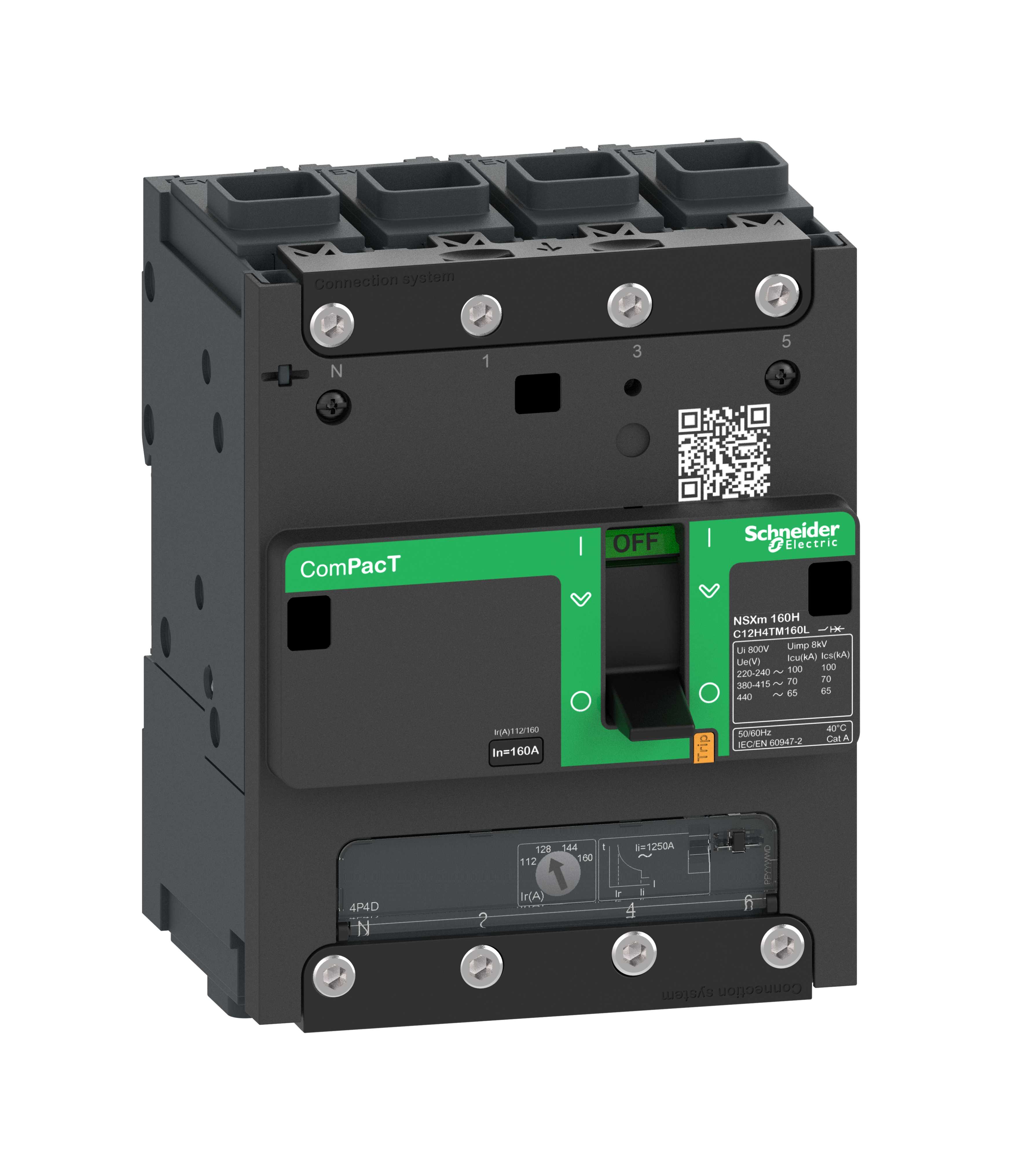 Schneider Electric - Effektbryter ComPacT NSXm H 100kA/230V 70kA/400V-med termomagnetisk vern-TM100D 4p Everlink 100A