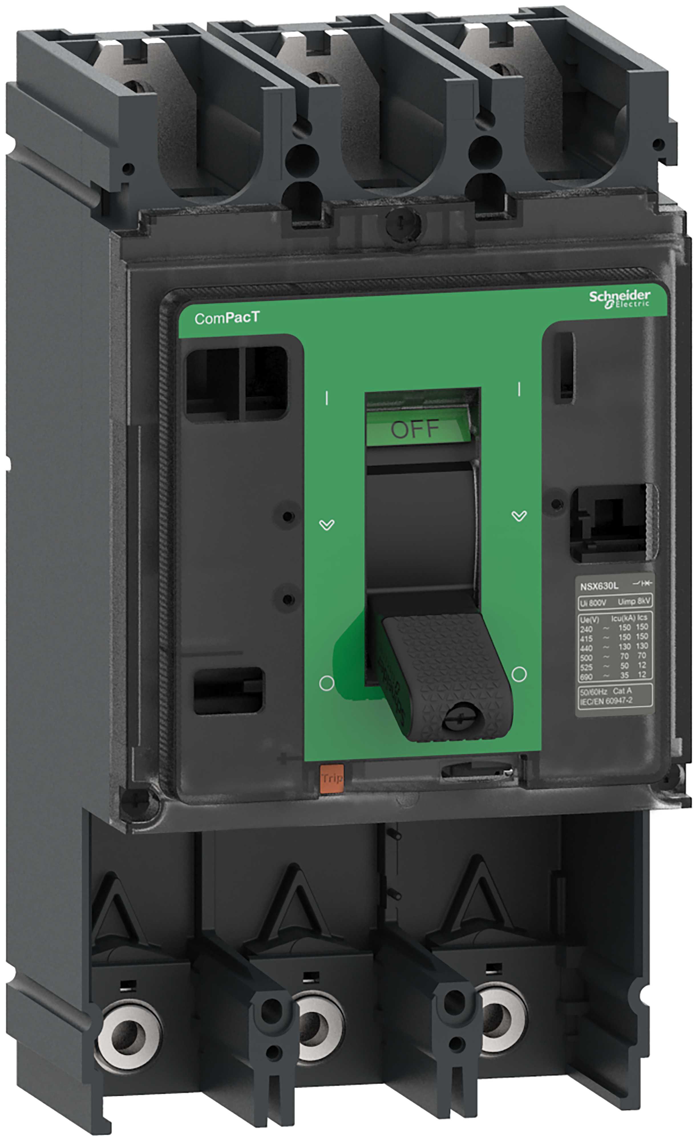 Schneider Electric - Effektbryter ComPacT NSX bryterbase NSX630H 3P uten vern 630A 100kA/230VAC - 70kA/415VAC