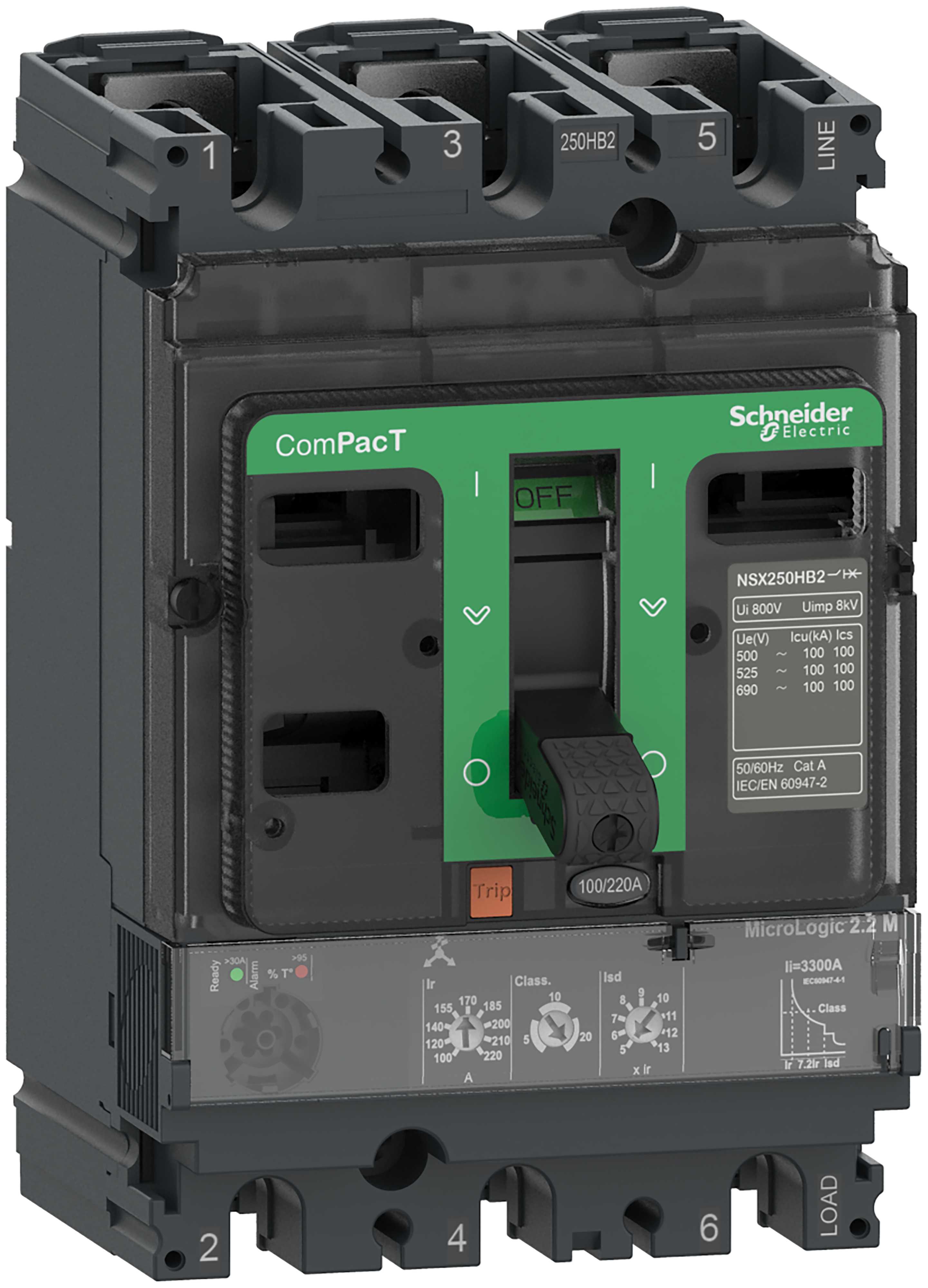 Schneider Electric - Effektbryter ComPacT NSX100HB1 med elektronisk motorvern-Micrologic2.2M 25A 3P 75kA/690VAC