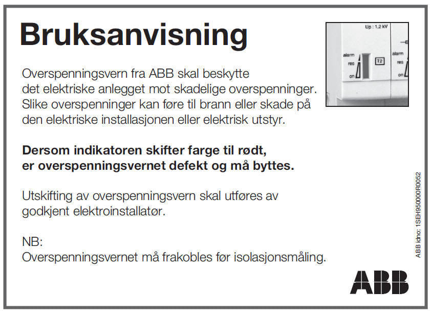 ABB Electrification - Klistremerke, bruksanvisning for overspenningsvern