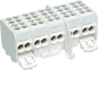 Hager - Koblingsstykke for din-skinne, 5-pol, 80A, 10mm2 m. hylse, 16mm2 pn, 25mm2 rund, 20 terminaler, ip20