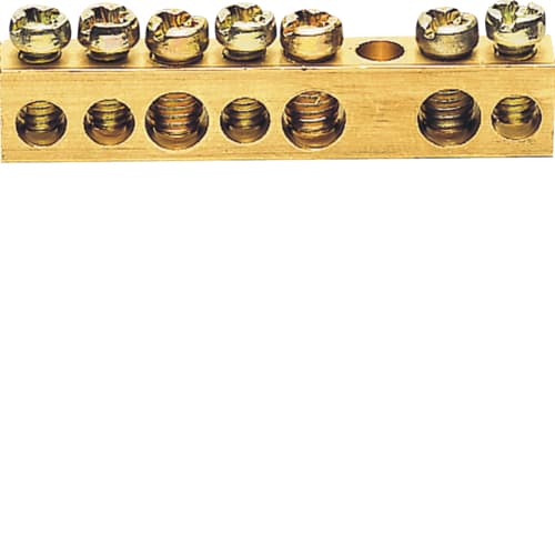 Hager - Jordingsskinne, messing, 7 stk 1,5 til 16mm2 tilkoblinger (3x16+4x10), lengde 49mm