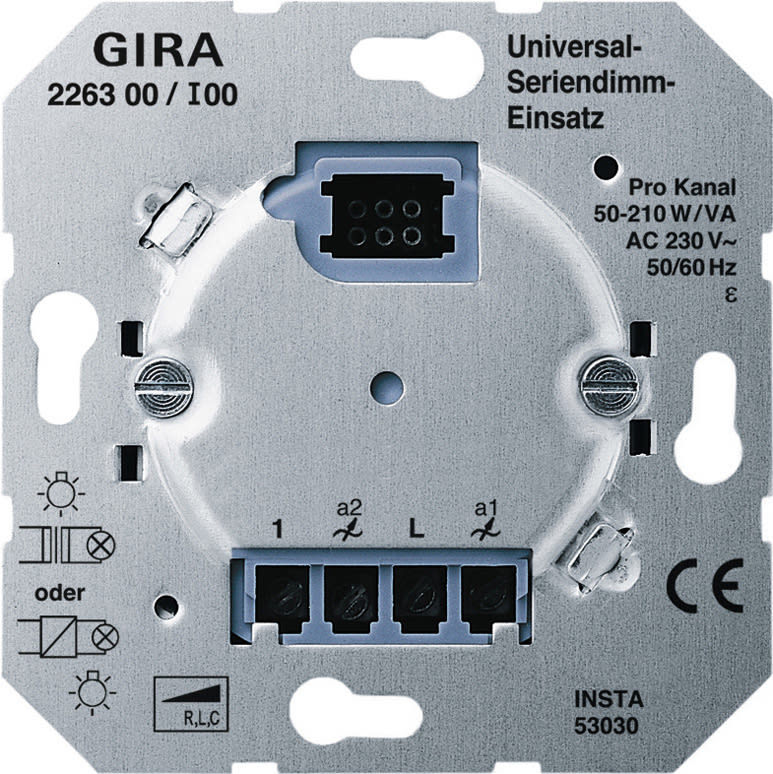 GIRA - Dimmerinnsats for dimming av 2x260W universal for påmontering av trykk/trykk fronter fra Gira