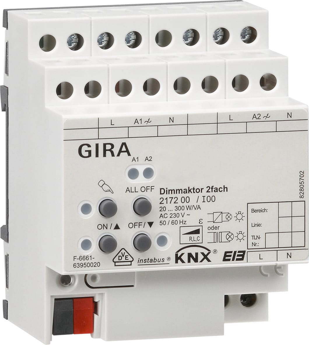 GIRA - KNX Universal-dimmer 2x 2x300 W tavlemontert
