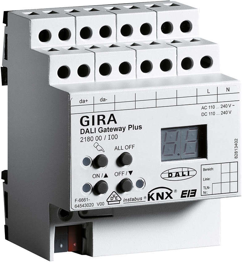 GIRA - KNX DALI gateway Plus for styring av DALI belysning. For tavlemontering.