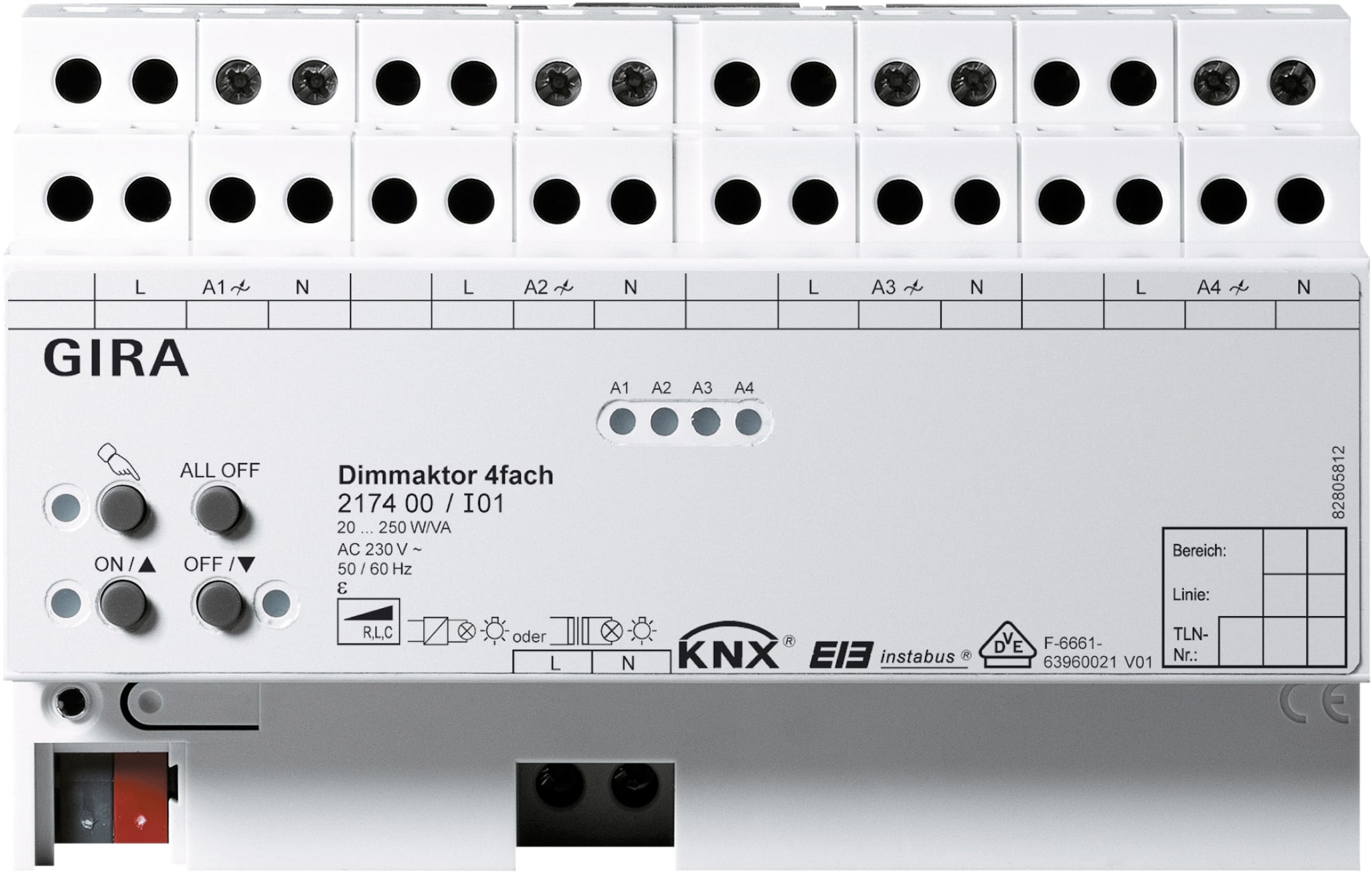 GIRA - KNX Universal-dimmer 4x250W tavlemontert