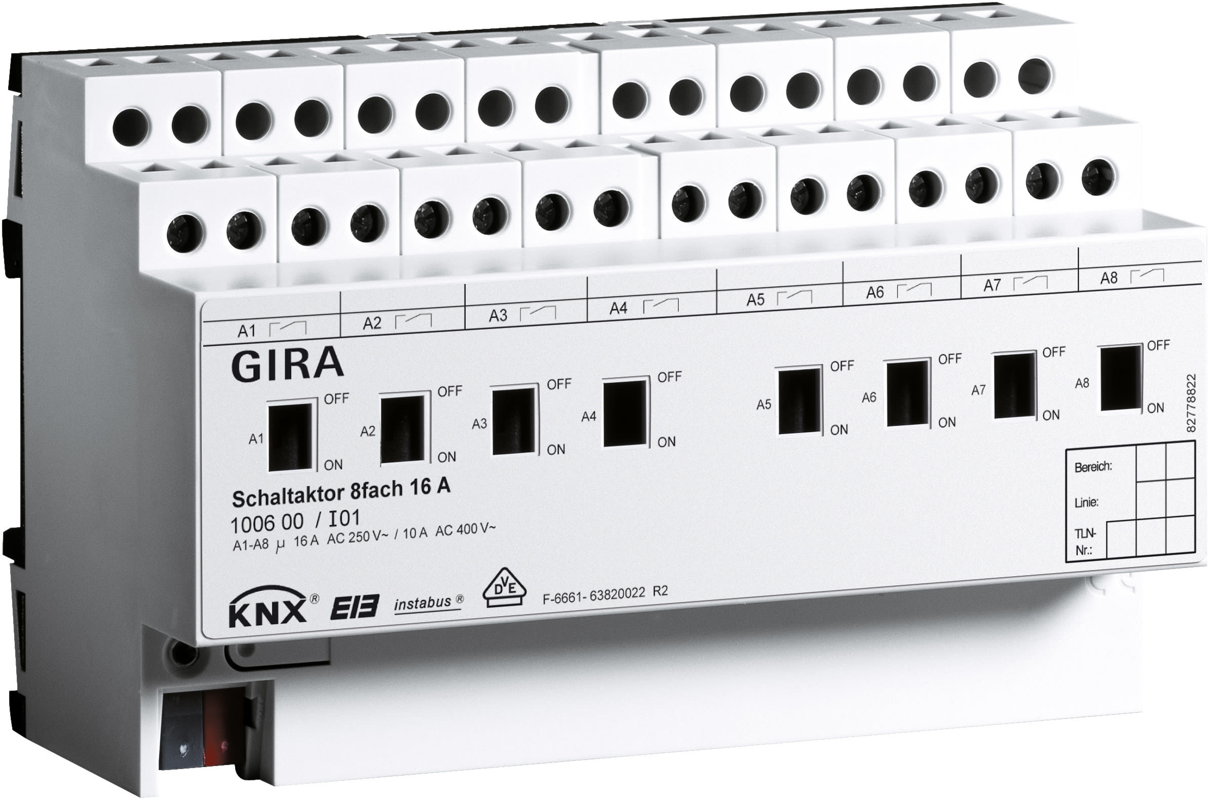 GIRA - KNX Relémodul 8x 16 A  tavlemontert