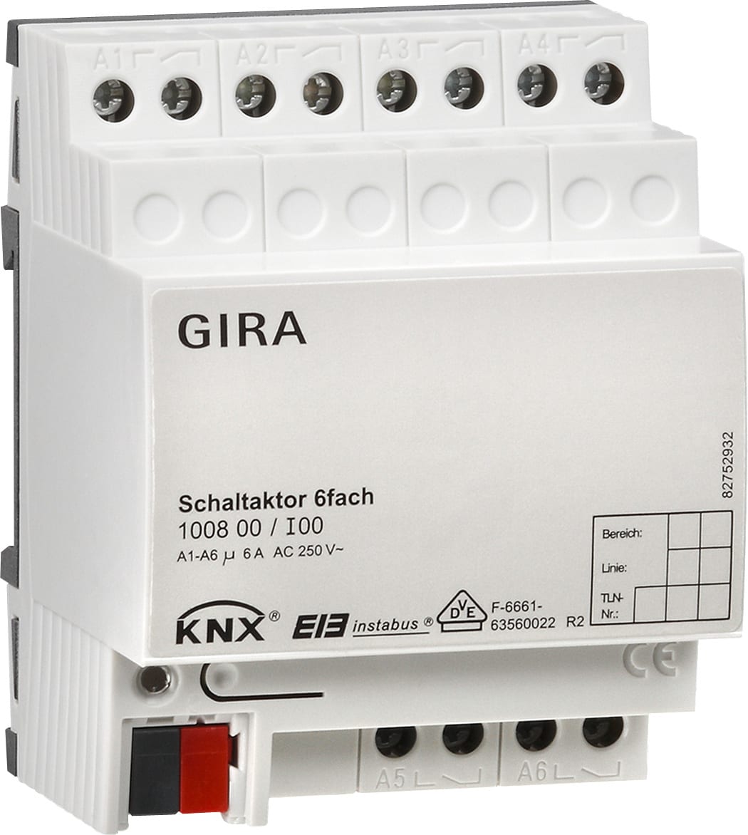 GIRA - KNX Relémodul 6x 16 A  tavlemontert
