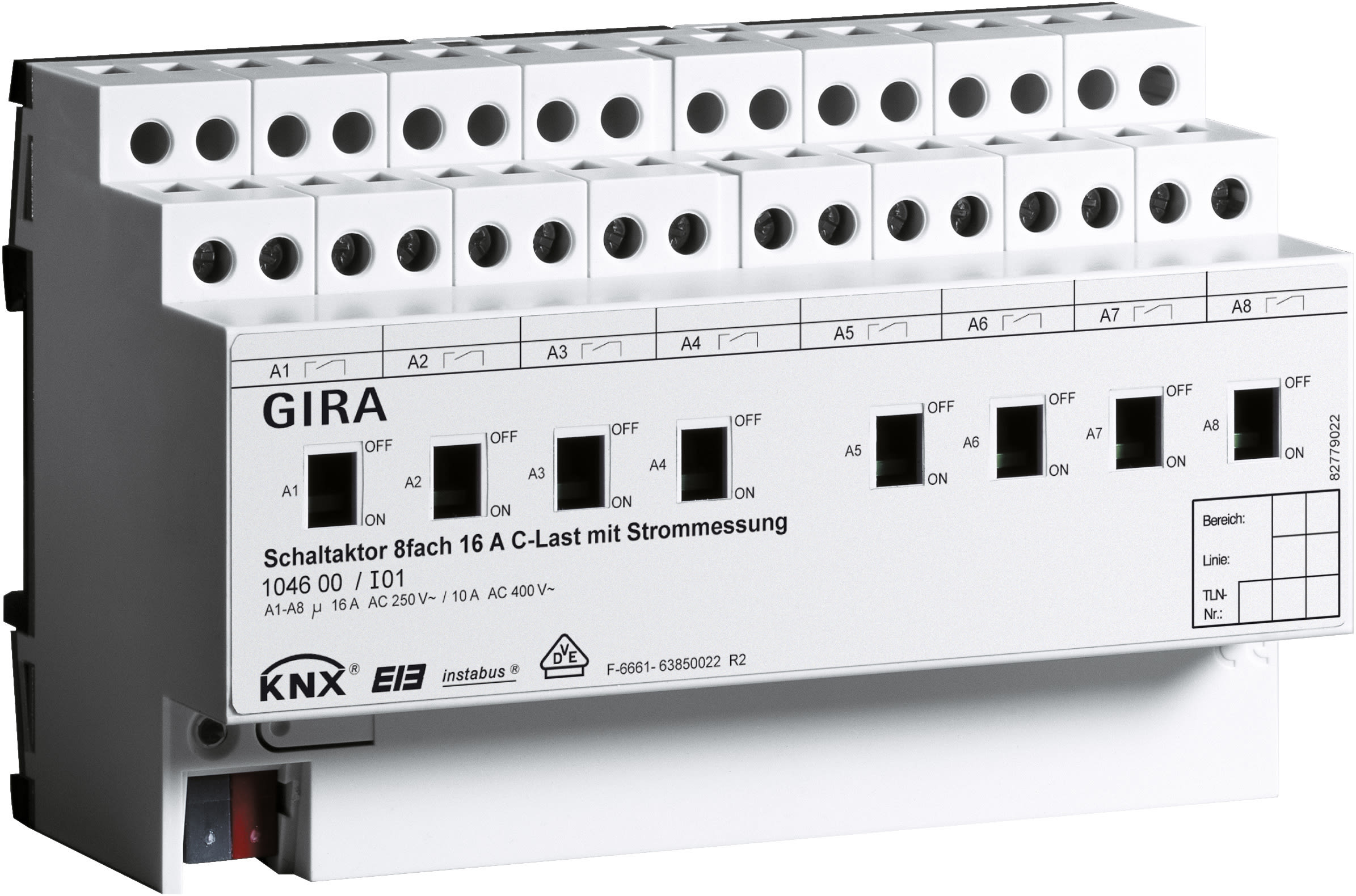 GIRA - KNX Relémodul 8x 16 A C-last  tavlemontert