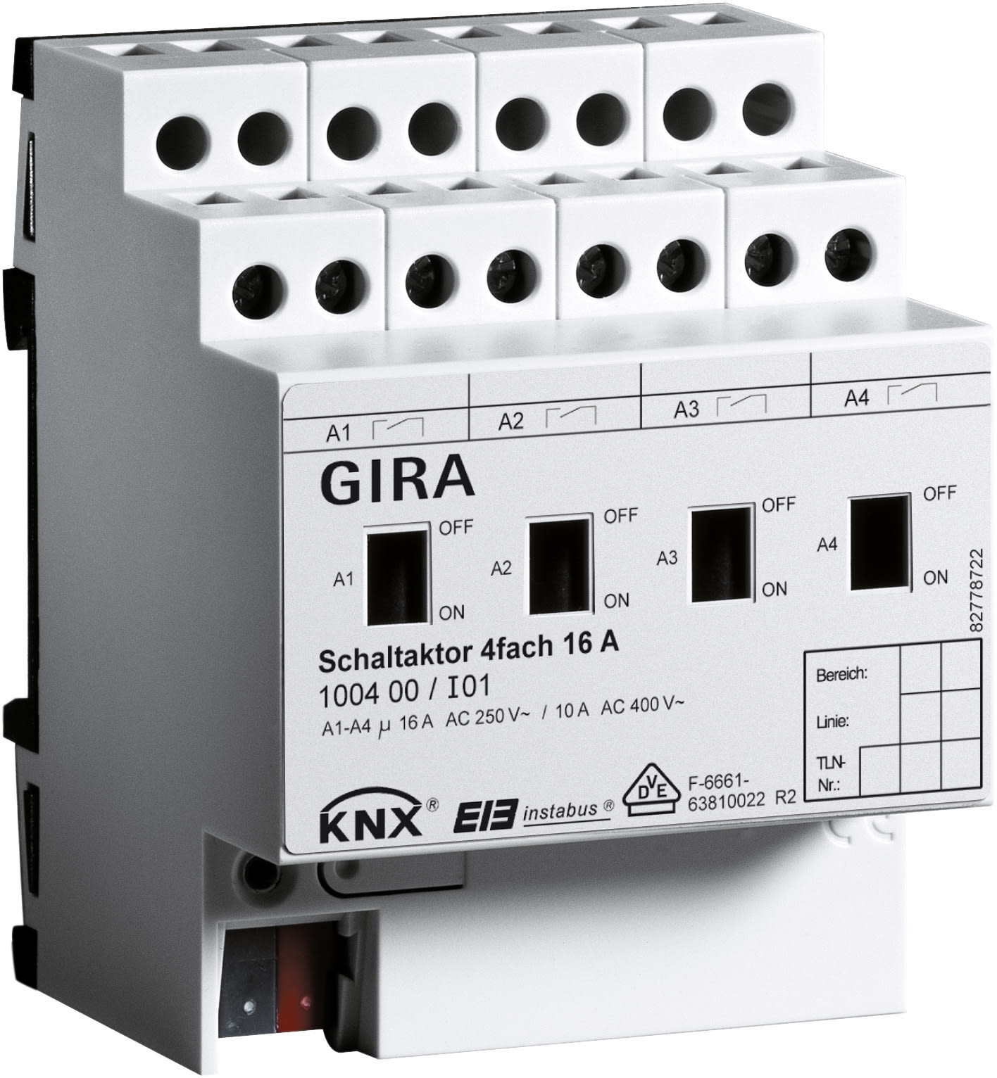 GIRA - KNX Relémodul 4x 16 A  tavlemontert