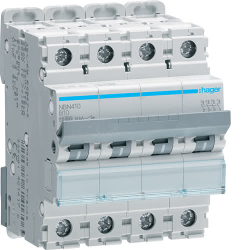 Hager - Automatsikring 4x10A, B-kar, 10/ 15kA