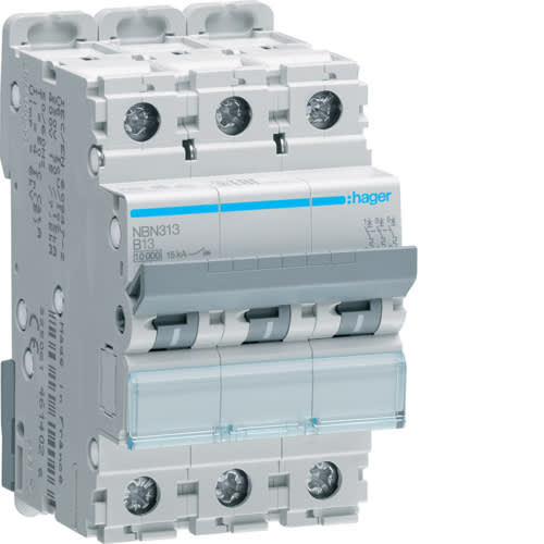 Hager - Automatsikring 3x13A, B-kar, 10/ 15kA