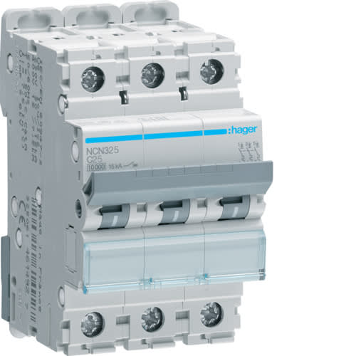 Hager - Automatsikring 3x25A, C-kar, 10/ 15kA