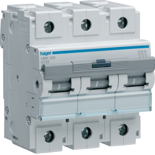 Hager - Effekt automatsikring, 3-pol 125A, C-kar, 30kA, 400VAC, 4,5 modul