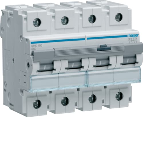 Hager - Effekt automatsikring, 4-pol 80A, C-kar, 30kA, 400VAC, 6 modul