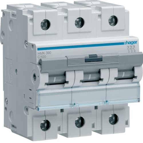 Hager - Effekt automatsikring, 3-pol 100A, C-kar, 30kA, 400VAC, 4,5 modul