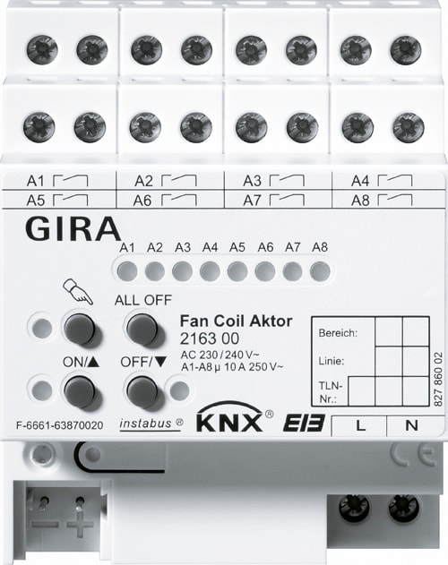 GIRA - KNX Fan-coil aktuator tavlemontert