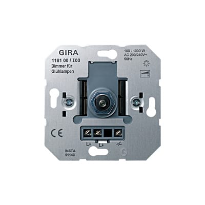 GIRA - Dimmerinnsats for dimming av glødelamper 100 - 1000W og påmontering av trykk/vri front