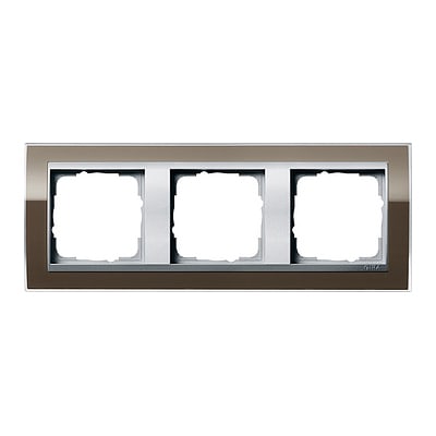 GIRA - Ramme Event Klar brun med alu-farget mellomramme 3 hull