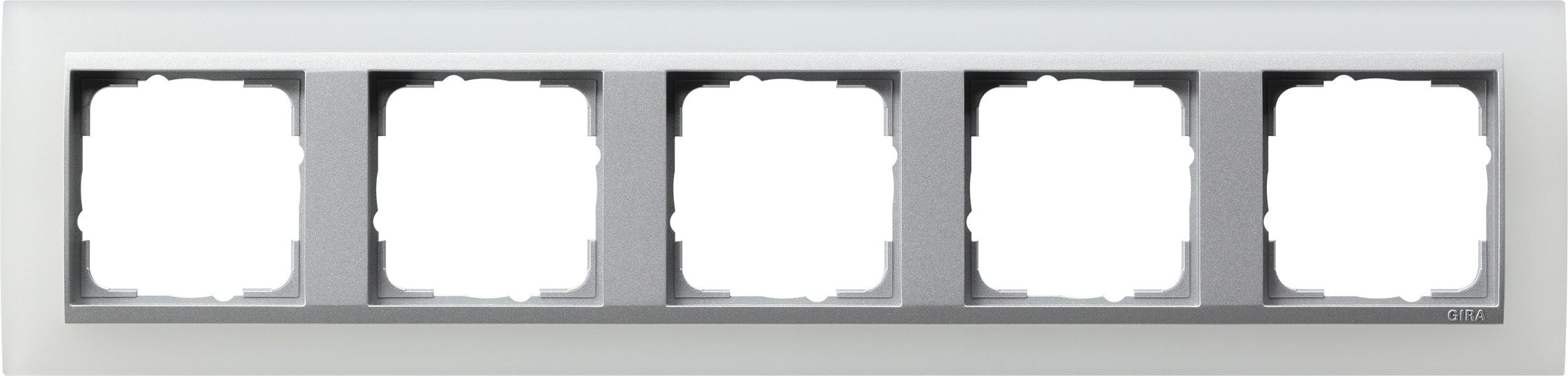 GIRA - Ramme Event Opak hvit med alu-farget mellomramme 5 hull