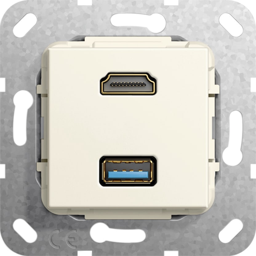 Function - HDMI, USB 3.0 A han/hun-overgang Innsats kremhvit