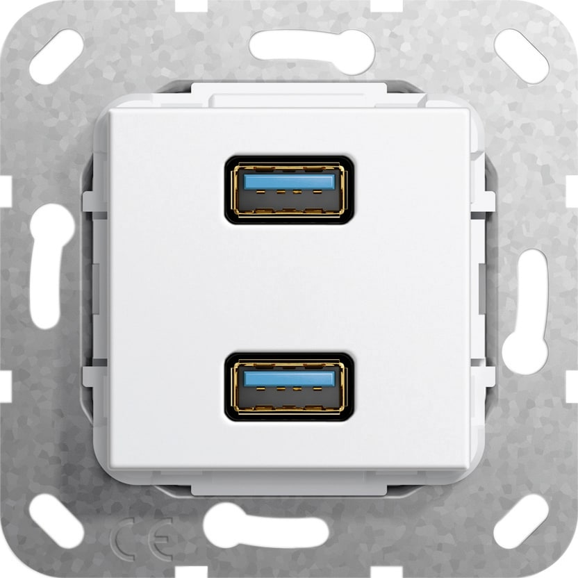 Function - USB 3.0 A 2x han/hun-overgang Innsats hvit