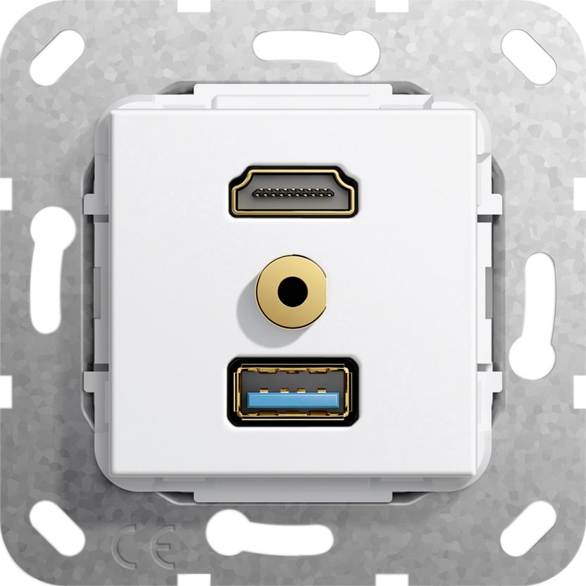 Function - HDMI,USB 3.0A,mini jack Overgangskabel Innsats hvit