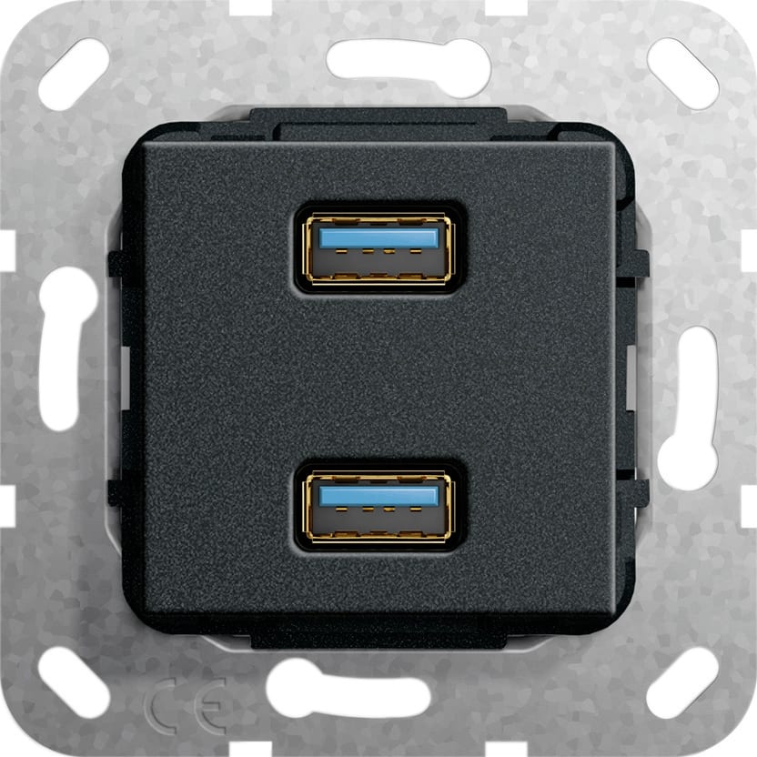 Function - USB 3.0 A 2x han/hun-overgang Innsats svart matt