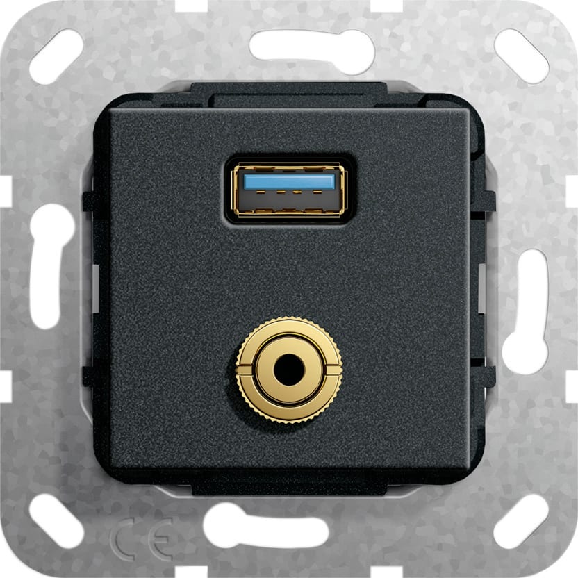 Function - USB 3.0 A, mini jack han/hun overg,overg.k. Innsats svart matt