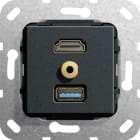 Function - HDMI,USB 3.0A,mini jack han/hun overg,overg.k. Innsats svartmatt