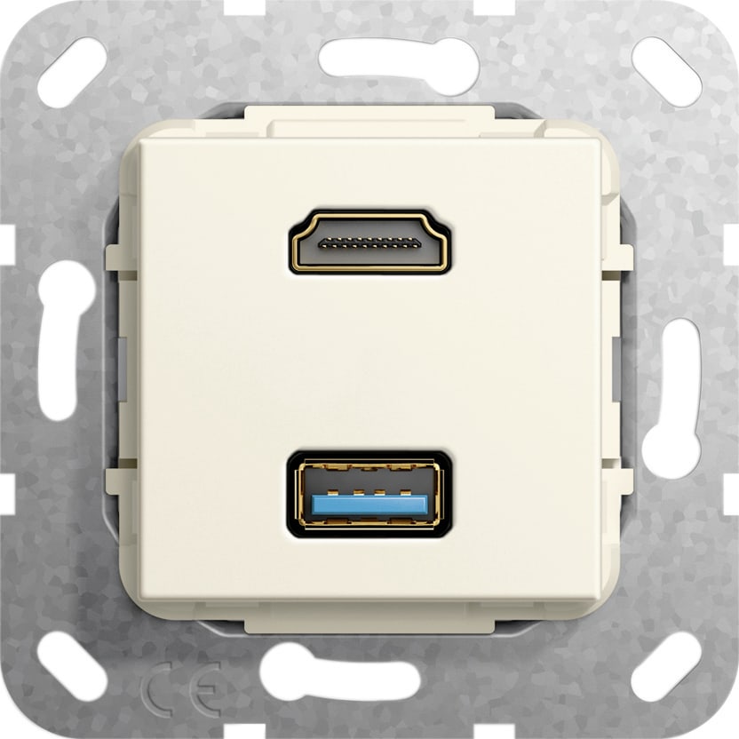 Function - HDMI, USB 3.0 A Overgangskabel Innsats kremhvit