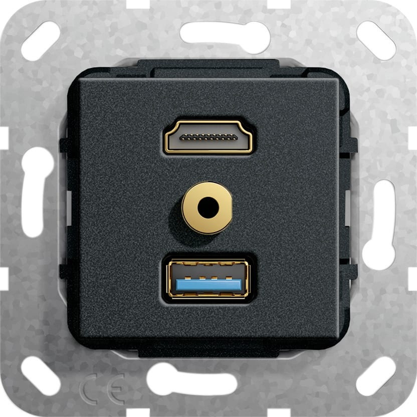 Function - HDMI,USB 3.0A,mini jack Overgangskabel Innsats svart matt
