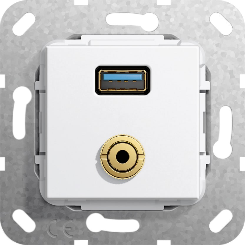 Function - USB 3.0 A, mini jack han/hun overg,overg.k. Innsats hvit