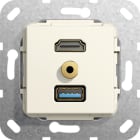 Function - HDMI,USB 3.0A,mini jack han/hun overg,overg.k. Innsats kremhvit