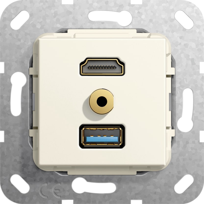 Function - HDMI,USB 3.0A,mini jack Overgangskabel Innsats kremhvit