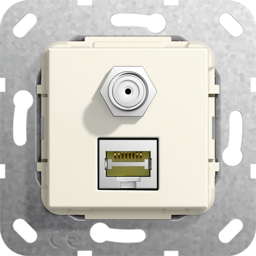 Function - RJ45 Cat 6A 10 GB, SAT F han/hun overg. Innsats kremhvit