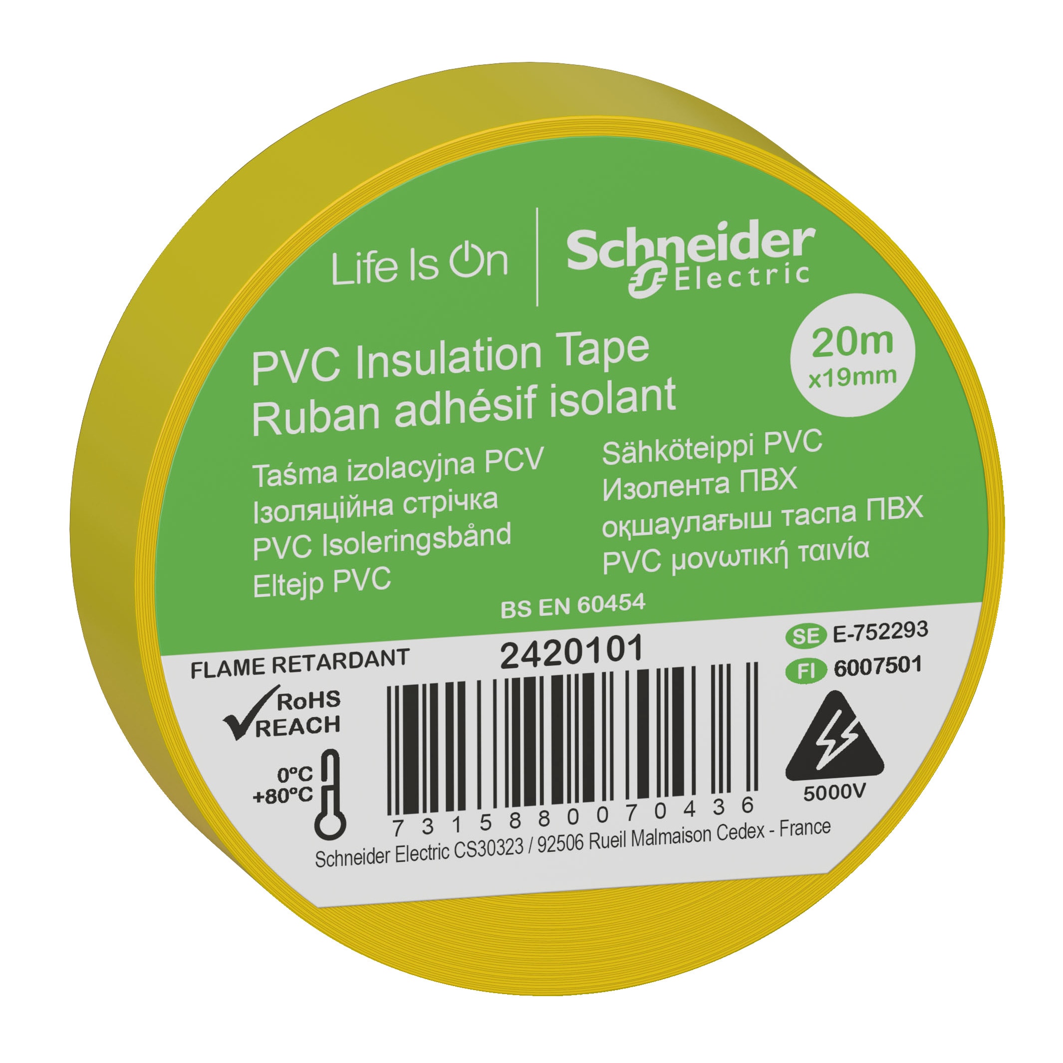 Schneider Electric - PVC iso. tape 19mmx20m gul