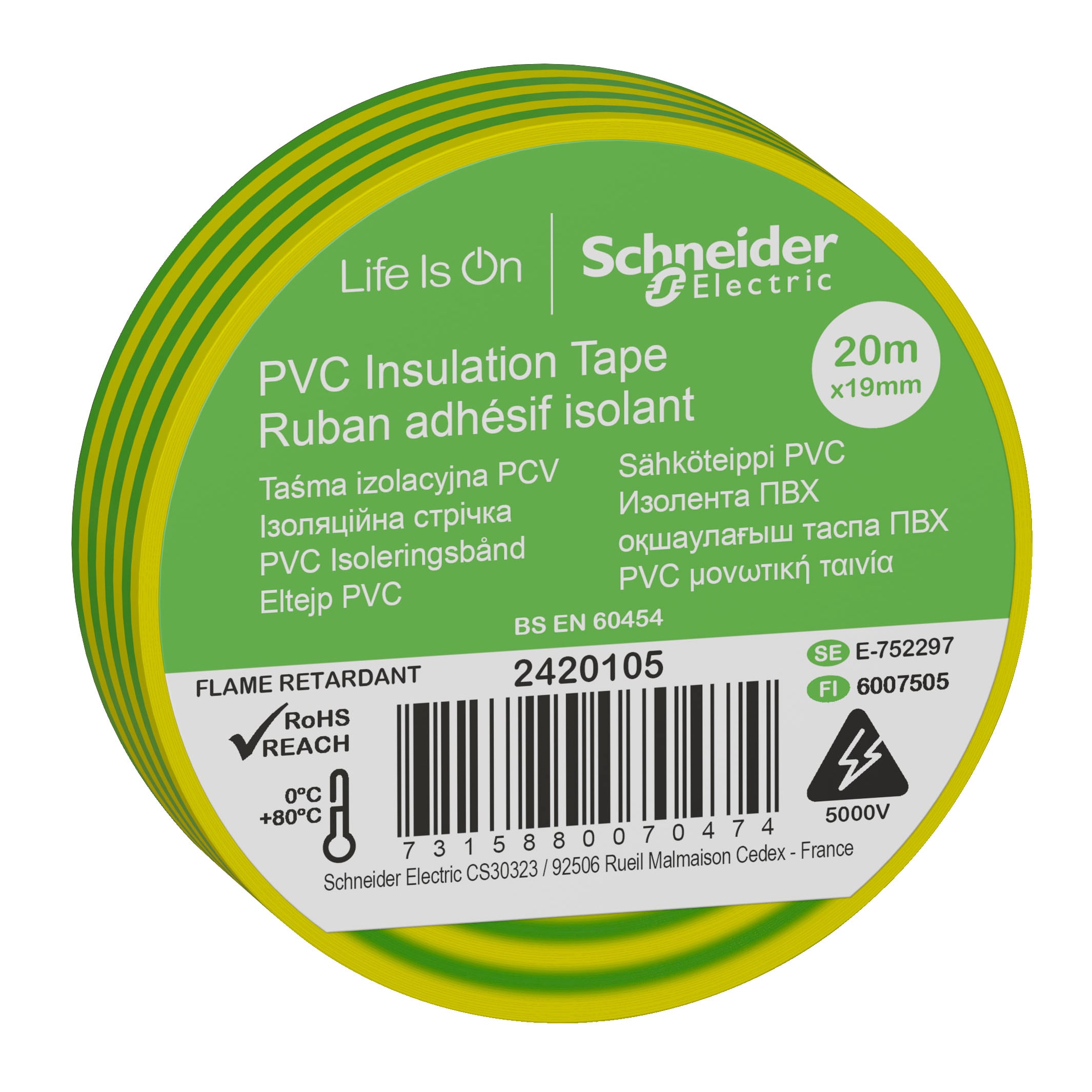 Schneider Electric - PVC iso. tape 19mmx20m gul/gr