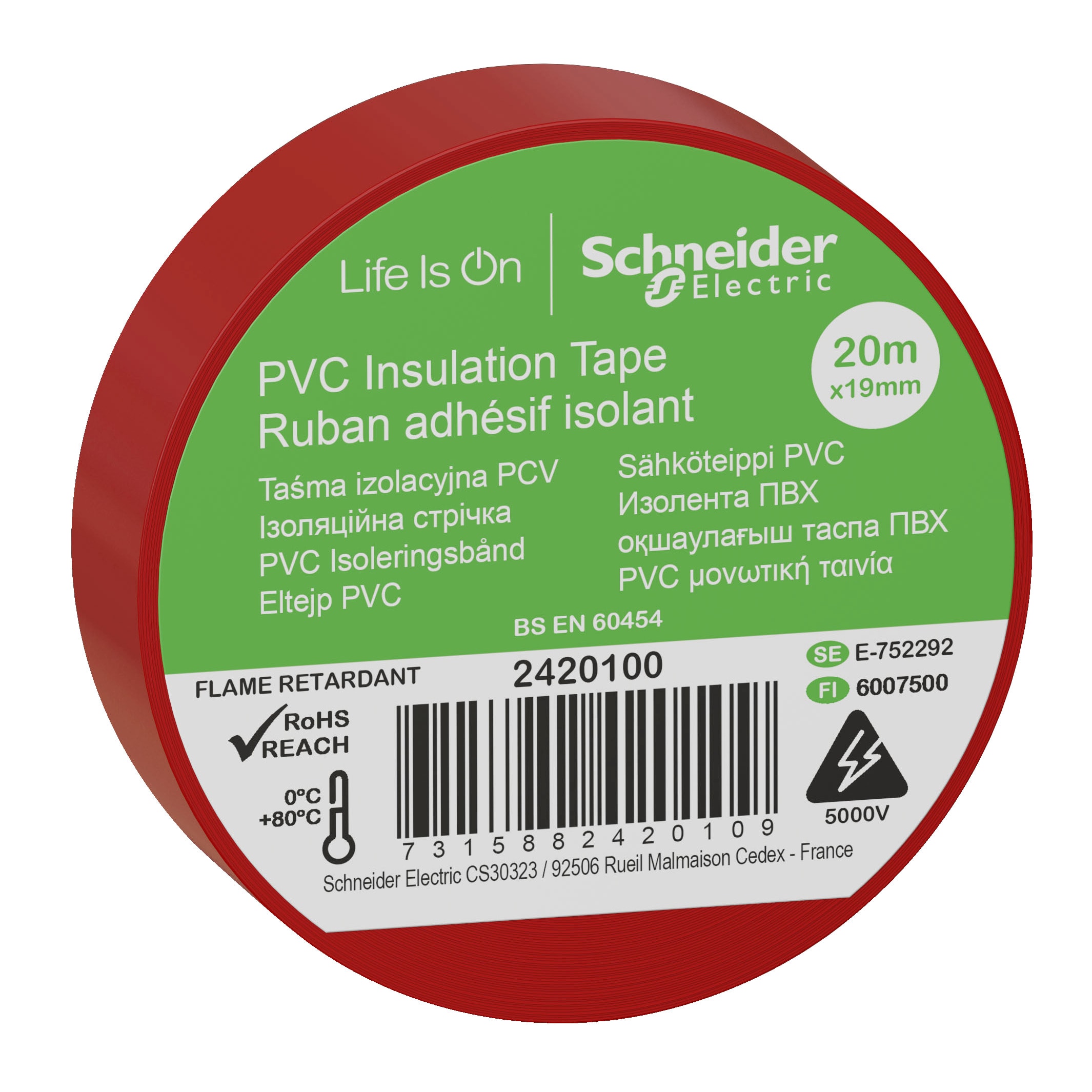 Schneider Electric - PVC iso. tape 19mmx20m rød