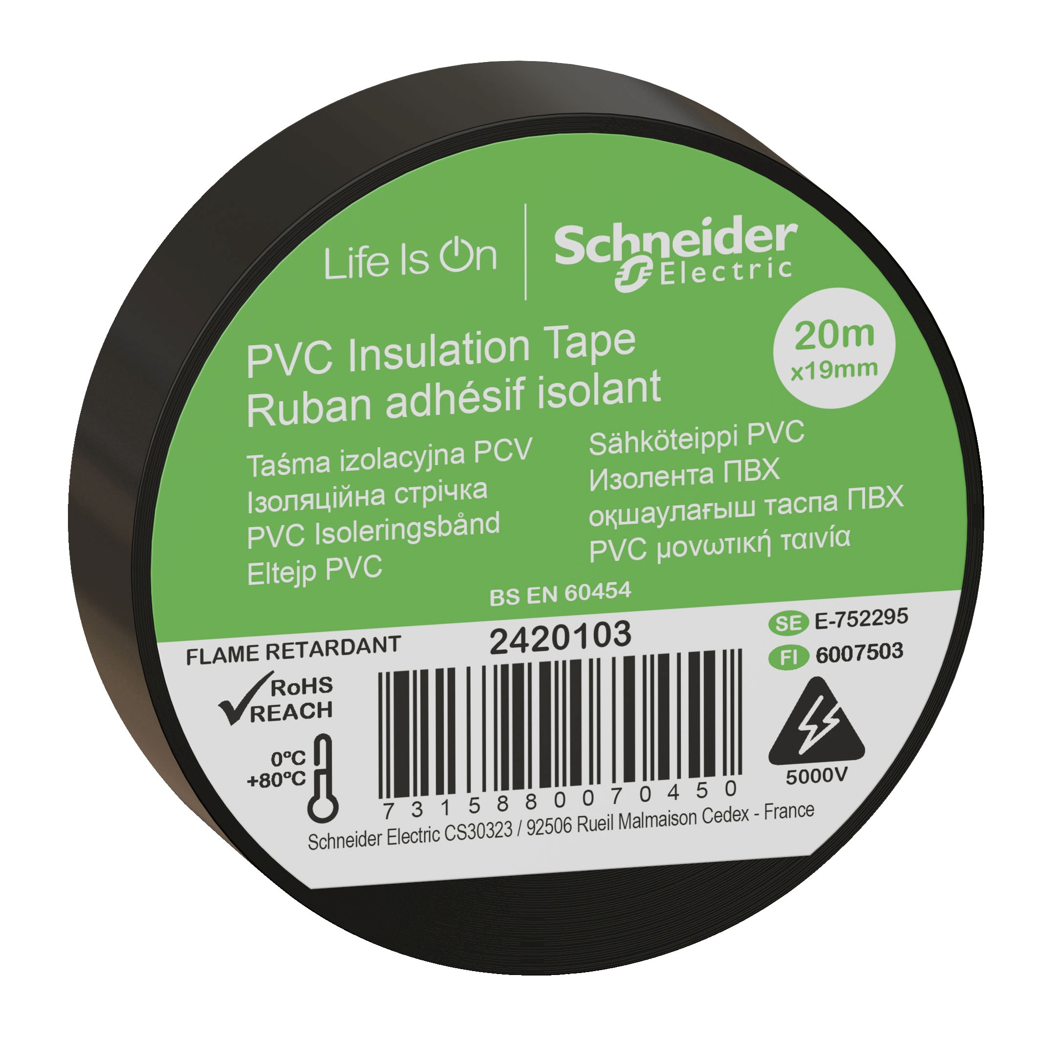 Schneider Electric - PVC iso. tape 19mmx20m sort