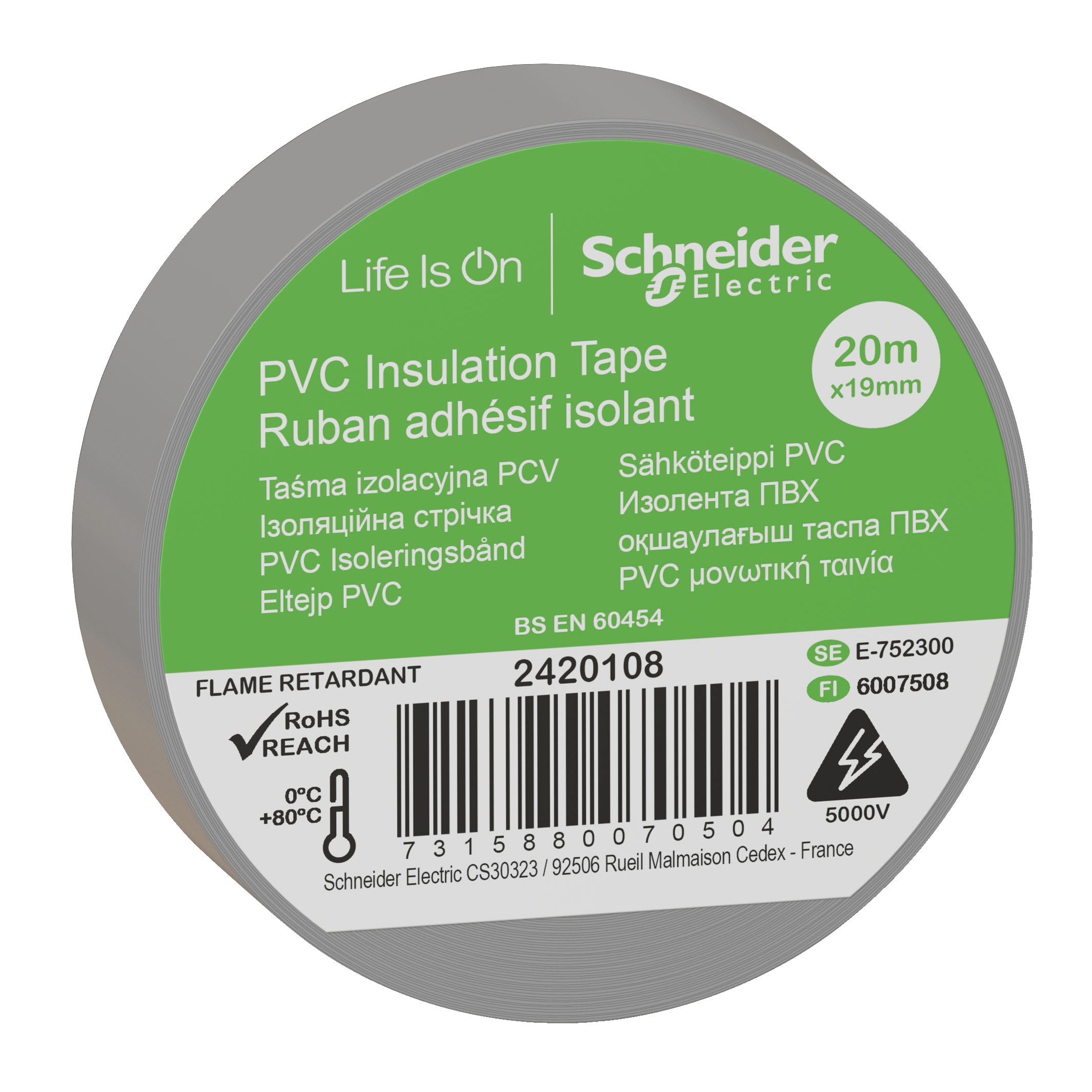 Schneider Electric - PVC iso. tape 19mmx20m grå