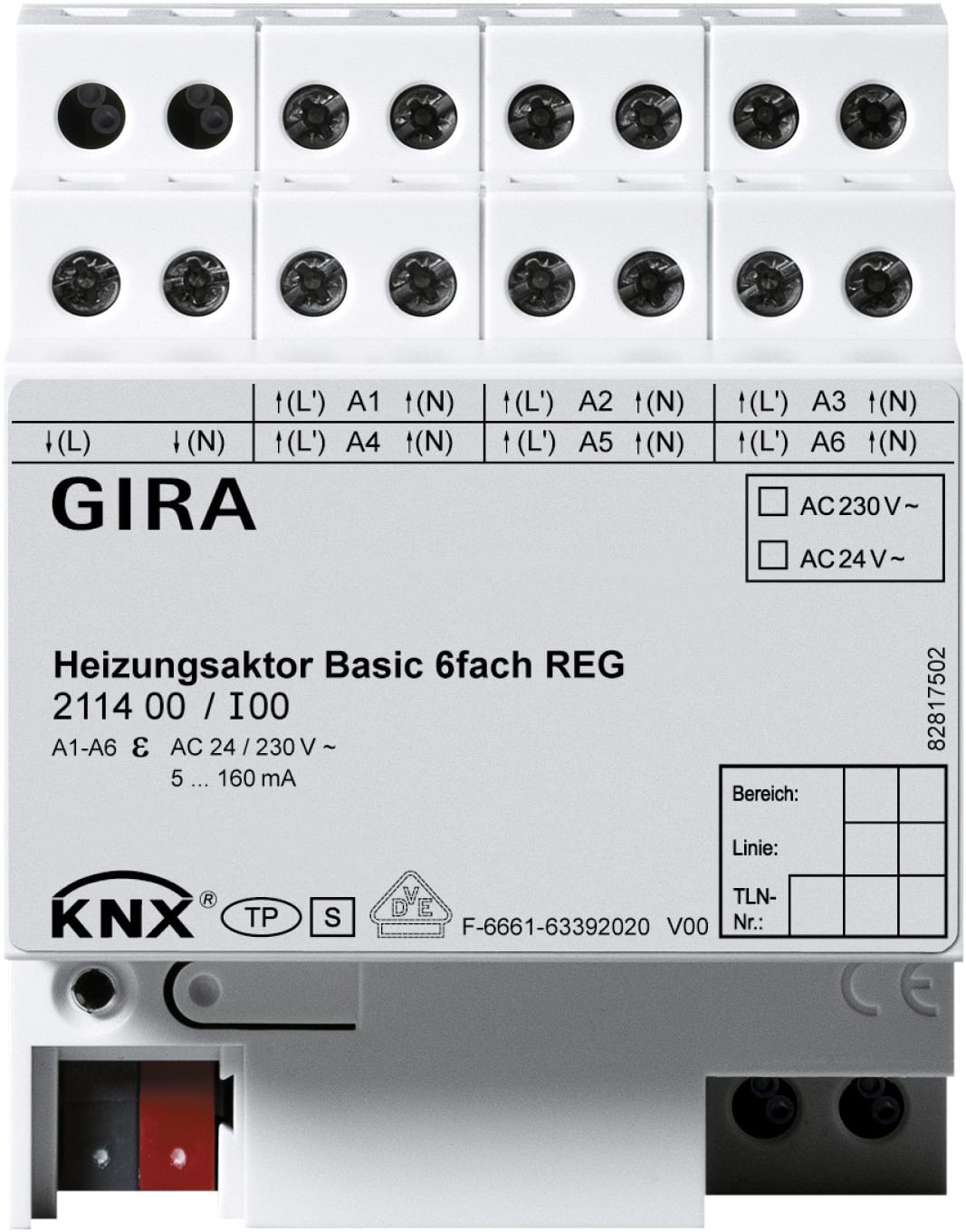 GIRA - KNX Varmeaktutor 230/24VAC for styring av termoelementer tilvannbåren varme med driftstimeteller