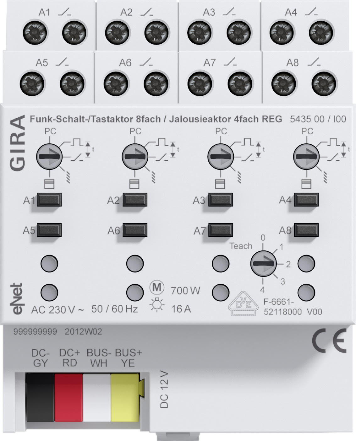 GIRA - eNet relemodul/ impulsrele 8-kanals / persienneaktuator 4-kanals tavlemontert