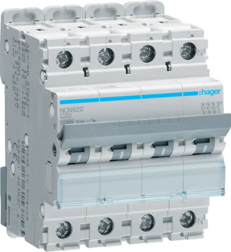 Hager - Automatsikring 3+N20A C-kar 10kA