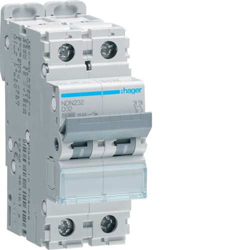 Hager - Automatsikring 2x32A, D-kar, 10/ 15kA