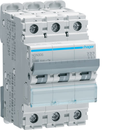Hager - Automatsikring 3x6A, D-kar, 10/ 15kA