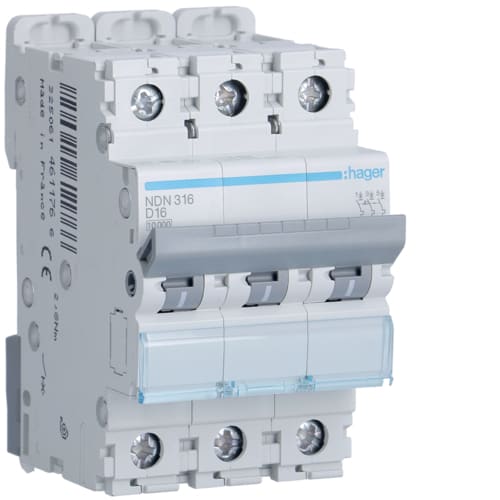 Hager - Automatsikring 3x16A, D-kar, 10/ 15kA